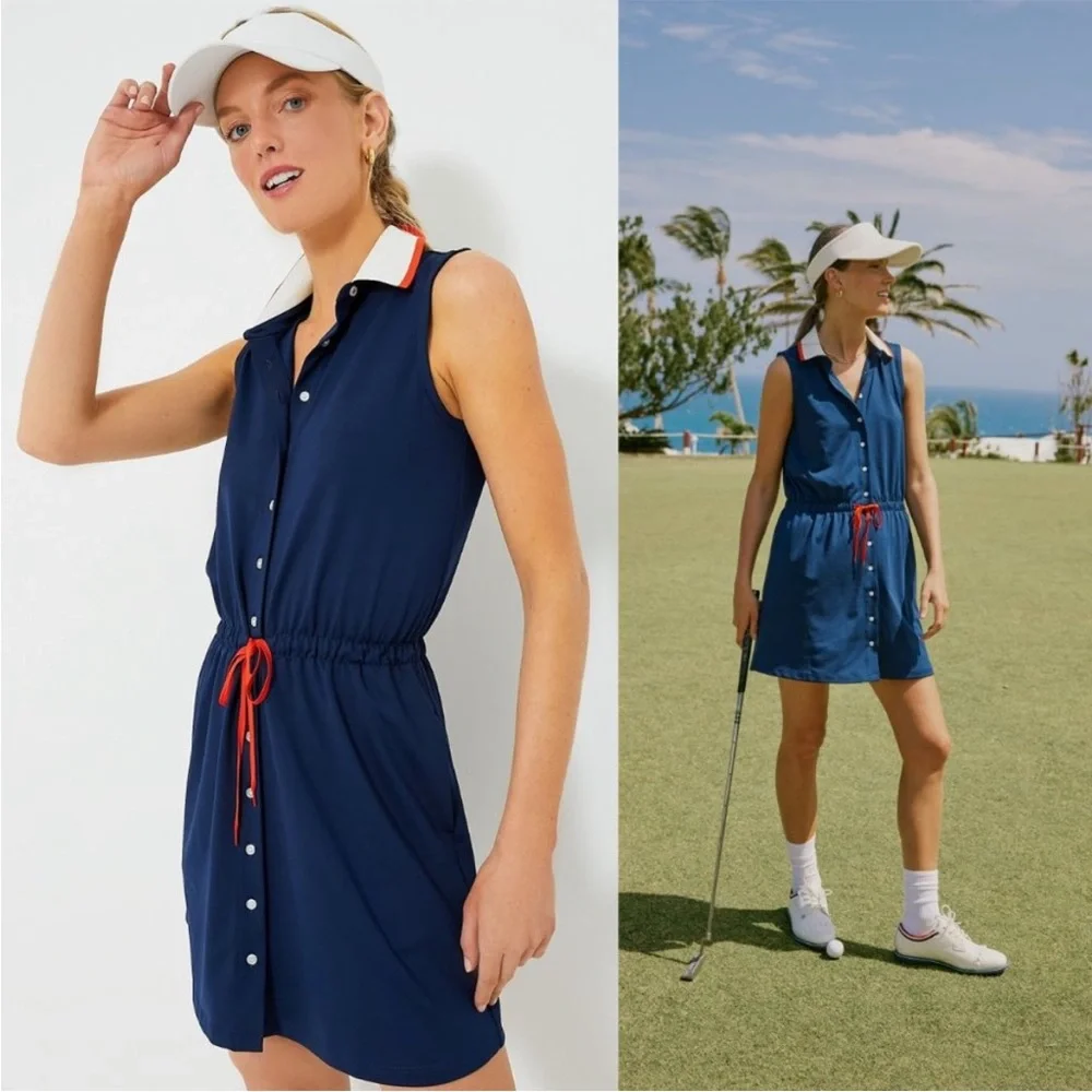 Tuckernuck Sport Navy Sleeveless Polo Preppy Alcott‎ Golf Dress Size L FLAW READ